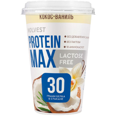 Изображение товара Напиток кисломолочный Molvest Protein Max Кокос-Ваниль обезжиренный безлактозный, 240г
