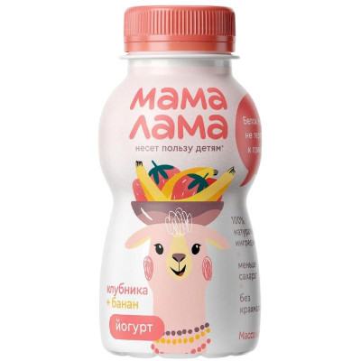 Изображение товара Йогурт питьевой Мама Лама клубника-банан с 3 лет 2.5%, 200г