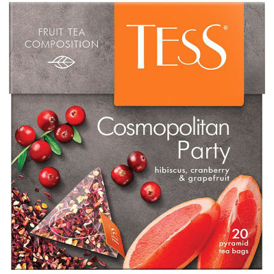 Изображение товара Чай Tess Cosmopolitan Party фруктовый клюква-грейпфрут в пирамидках, 20х2.5г