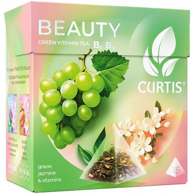 Изображение товара Чай зелёный Curtis Beauty с кусочками винограда и лепестками жасмина листовой, 18х1.7г