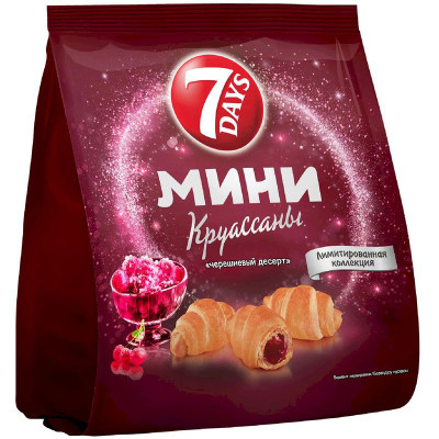Изображение товара Мини круассаны 7Days Черешневый Десерт с начинкой Черешня, 265г