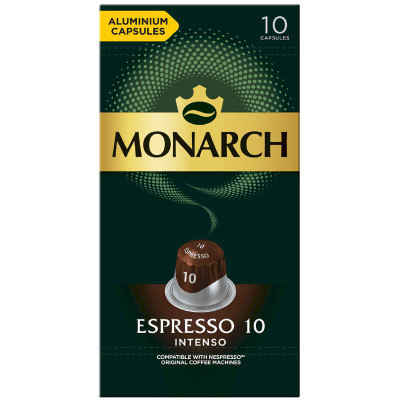 Изображение товара Кофе в капсулах Monarch Espresso 10 Intenso натуральный жареный молотый, 10х5.2г