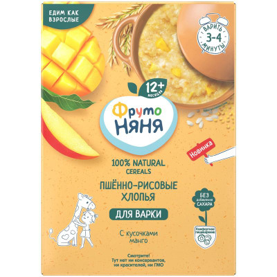 Изображение товара Каша пшенно-рисовая ФрутоНяня безмолочная сухая с кусочками манго, 200г