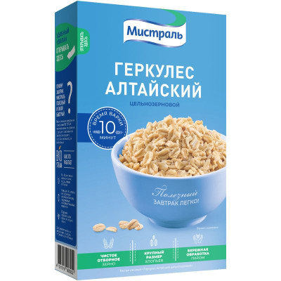 Изображение товара Хлопья геркулесовые Мистраль алтайские цельнозерновые, 400г