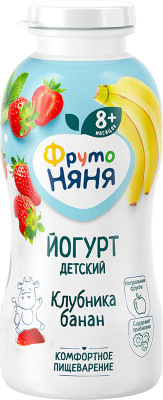 Изображение товара Йогурт питьевой ФрутоНяня с клубникой и бананом обогащенный пребиотиком 2.5%, 200г