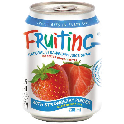 Изображение товара Напиток сокосодержащий Fruiting с кусочками клубники негазированный, 238мл