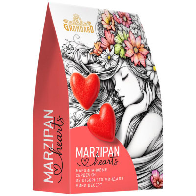 Изображение товара Конфеты Grondard Сердечки марципановые неглазированные, 70г