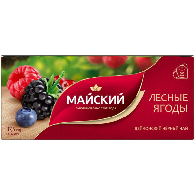 Изображение товара Чай Майский чёрный лесные ягоды в пакетиках, 25х1.5г