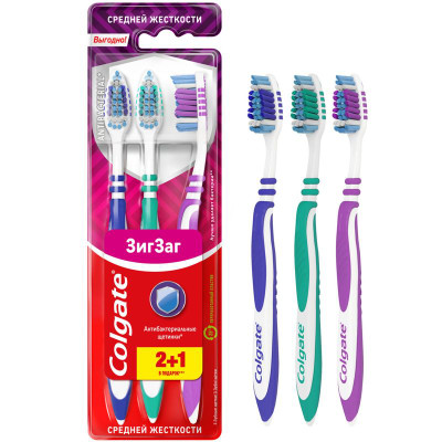 Изображение товара Зубная щетка Colgate Зиг Заг многофункциональная средней жесткости промоупаковка 2+1