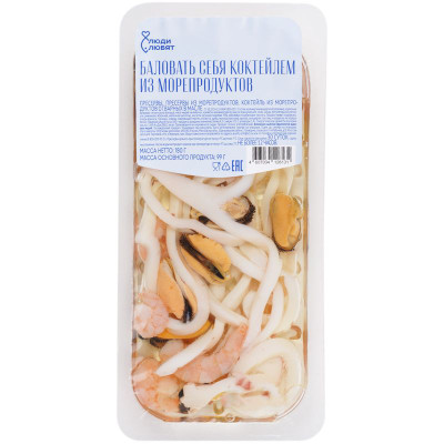Изображение товара Коктейль из морепродуктов отварных в масле Люди Любят, 180г