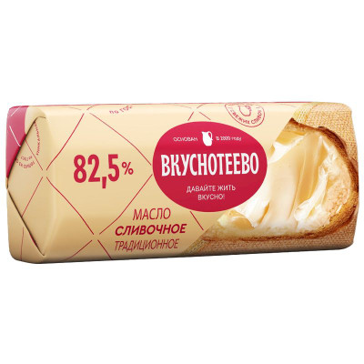 Изображение товара Масло сливочное Вкуснотеево Традиционное 82.5%, 340г