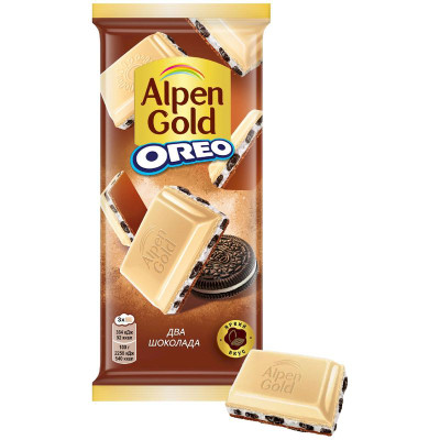 Изображение товара Шоколад Alpen Gold Два Шоколада ваниль-печенье Орео, 85г