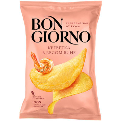 Изображение товара Чипсы Bon Giorno из натурального картофеля со вкусом Креветка в белом вине, 120г