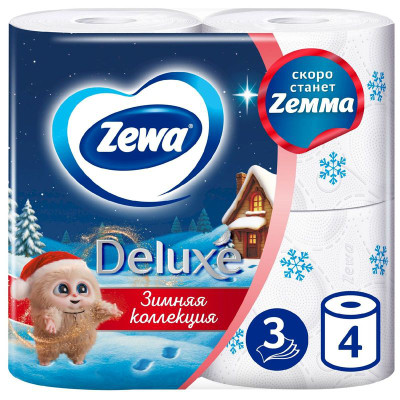 Изображение товара Туалетная бумага Zewa Deluxe белая 3 слоя, 4шт