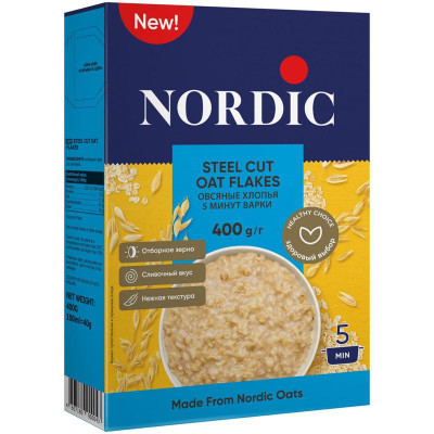 Изображение товара Хлопья овсяные Nordic 5 минут варки, 400г