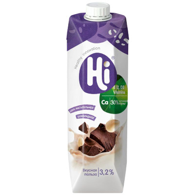 Изображение товара Напиток растительный HI Шоколадный ультрапастеризованный 3.2%, 1л