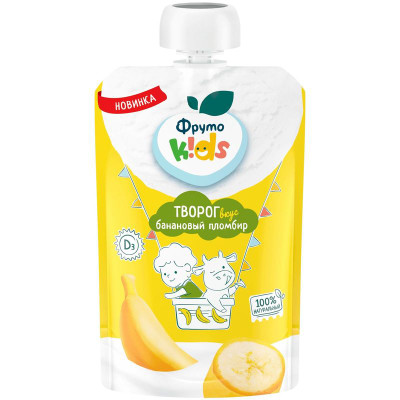 Изображение товара Творог ФрутоKids со вкусом бананового пломбира обогащенный витамином D3 4.2%, 90г