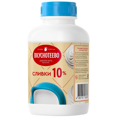 Изображение товара Сливки Вкуснотеево ультрапастеризованные 10%, 450г
