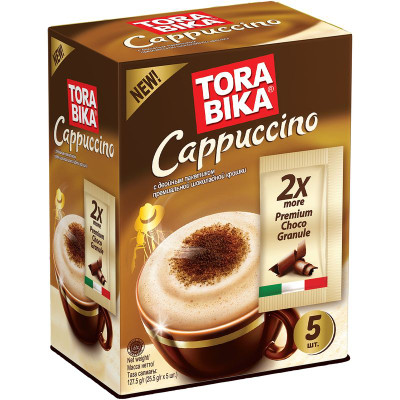 Изображение товара Кофе Torabica Cappucino растворимый с пакетиком шоколадной крошки, 5х25.5г