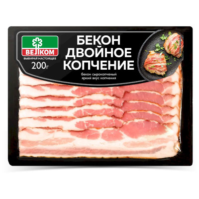 Изображение товара Бекон Велком Двойное копчение сырокопчёный нарезка, 200г