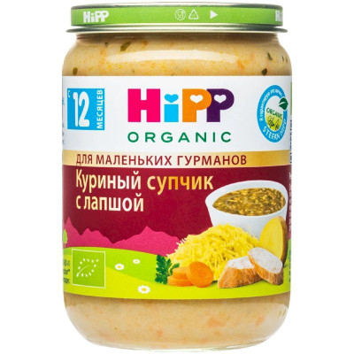 Изображение товара Супчик куриный Hipp с лапшой для питания детей, 190г