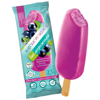 Изображение товара Мороженое Неомороженое кисломолочное ацидофильное чёрная смородина с бифидобактериями и пищевыми волокнами 2.5%, 70г