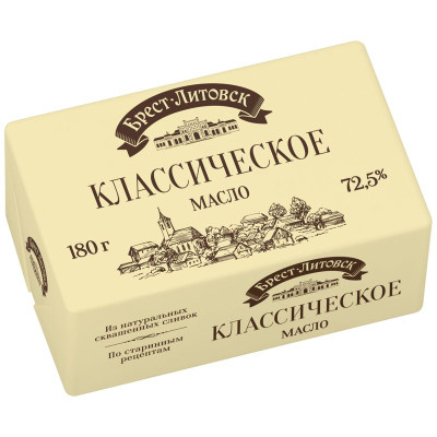 Изображение товара Масло сладкосливочное Брест-Литовск несолёное 72.5%, 180г