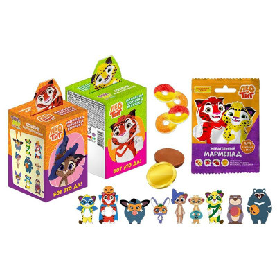 Изображение товара Набор Лео и Тиг Toy&Joy Мармелад Апельсин-Клубника-Персик-Малин и Молочный шоколад Медаль с подарком, 34.5г