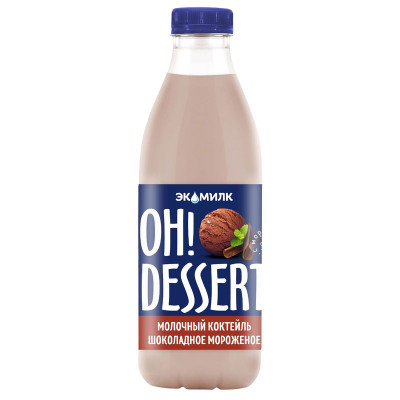 Изображение товара Молочный коктейль Экомилк Ох! Десерт с шоколадным мороженым 2%, 900мл