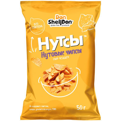 Изображение товара Чипсы Don Shelldon Нутсы нутовые со вкусом со вкусом Сыр чеддер, 50 гр