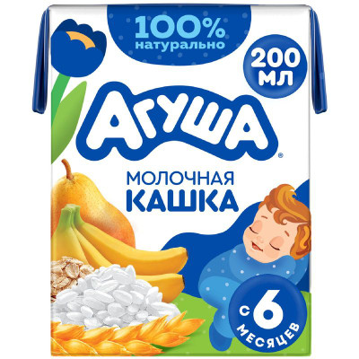 Изображение товара Каша молочная злаковая Агуша Груша-Банан с 6 месяцев, 200мл