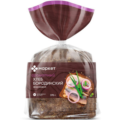 Изображение товара Хлеб Маркет Перекрёсток Бородинский формовой нарезанный, 370г