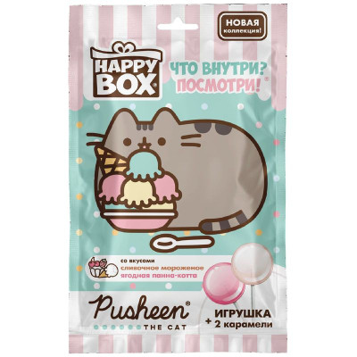 Изображение товара Карамель Happy Box Pusheen на палочке Сливочное мороженое-Панна-котта с лесными ягодами, 20г