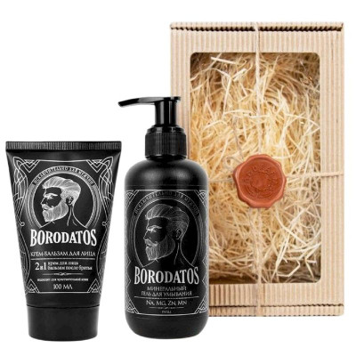 Изображение товара Подарочный набор Borodatos Гель минеральный для умывания + Крем-бальзам 2в1 для лица