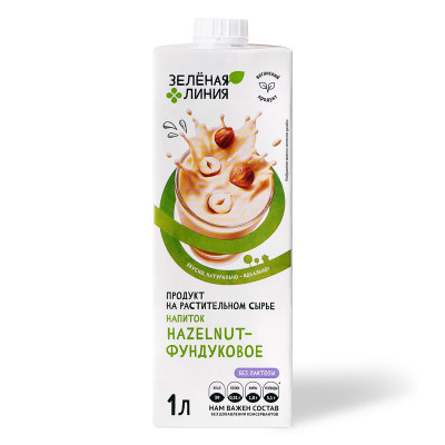 Изображение товара Напиток Hazelnut–фундуковое на растительном сырье ультрапастеризованный Зелёная Линия, 1л