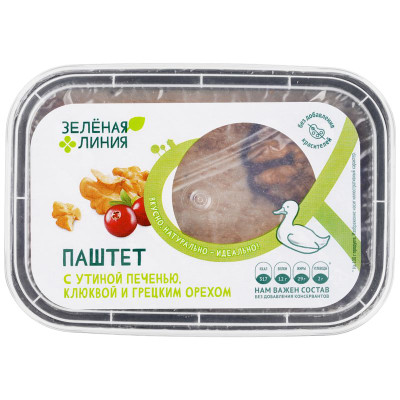 Изображение товара Паштет c утиной печенью клюквой и грецким орехом Зелёная Линия, 160г