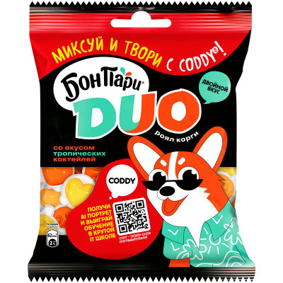 Изображение товара Мармелад Бон Пари Дуо Роял Корги со вкусом тропических коктейлей жевательный, 100г