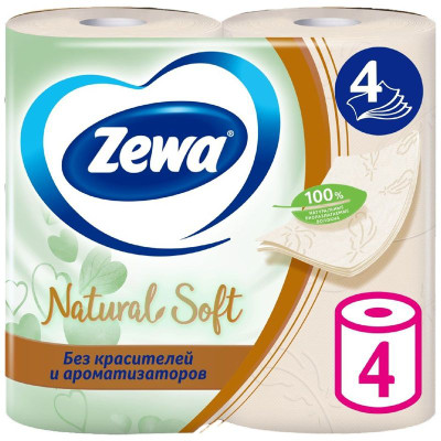 Изображение товара Туалетная бумага Zewa Natural Soft 4 слоя, 4шт
