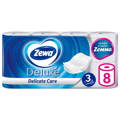 Изображение товара Туалетная бумага Zewa Deluxe белая 3 слоя, 8шт