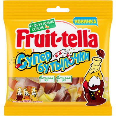 Изображение товара Мармелад Fruit-Tella Супер Бутылочки жевательные со вкусами колы, апельсина, лимона, 100г