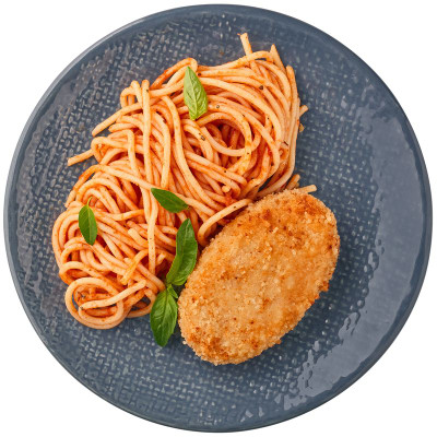 Изображение товара Котлета де-воляй из куриного филе с грибами и спагетти Перекрёсток Select, 250г