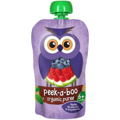 Изображение товара Пюре Peek-a-boo из яблок малины и черники с 6 месяцев, 113г