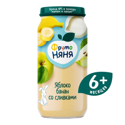 Изображение товара Пюре ФрутоНяня из яблок и бананов со сливками с 6 месяцев, 250г