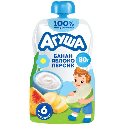 Изображение товара Творог детский Агуша фруктовый банан-яблоко-персик 4%, 80г