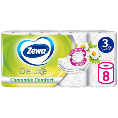 Изображение товара Туалетная бумага Zewa Deluxe Ромашка 3 слоя, 8шт