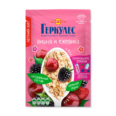 Изображение товара Каша овсяная Русский Продукт с вишней и ежевикой моментальная, 40г