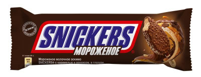 Изображение товара Мороженое эскимо Snickers молочное с карамелью и арахисом в глазури 5%, 65г