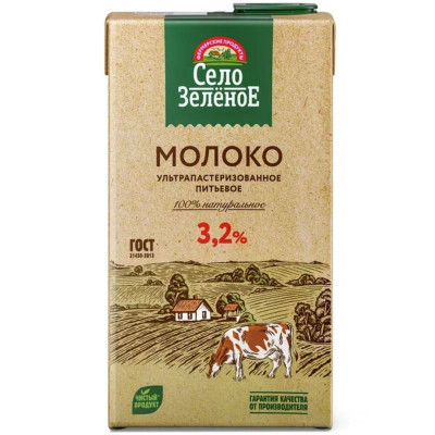 Изображение товара Молоко Село Зелёное ультрапастеризованное 3.2%, 950мл