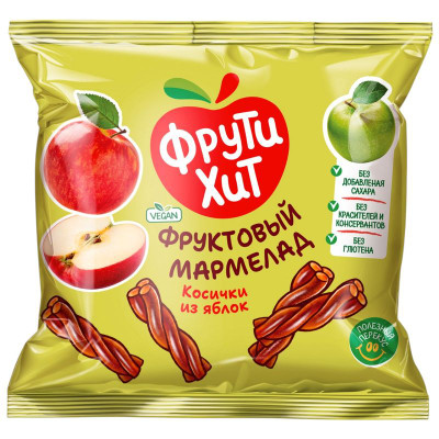 Изображение товара Мармелад Фрути Хит Косички из яблок фруктовый жевательный, 45г