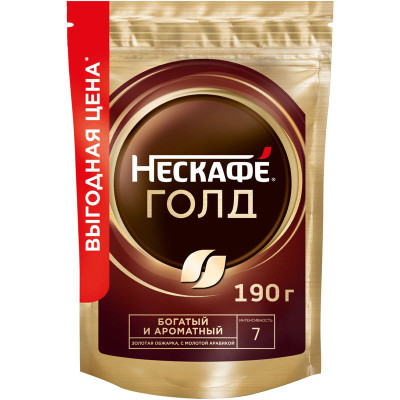 Изображение товара Кофе Nescafé Gold натуральный растворимый с добавлением молотого, 190г